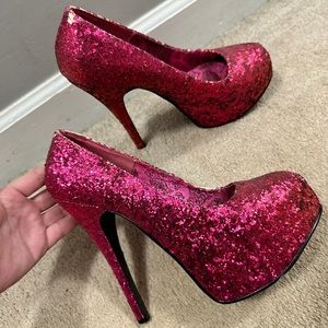 Pink glitter pumps Bordello sz 9